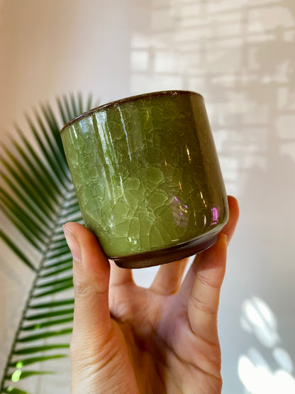 Yellow-Green Ceramic Planter with Drainage 